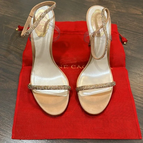 René Caovilla Elastica 105 Ankle Strap Satin Sandals - Picture 2 of 11